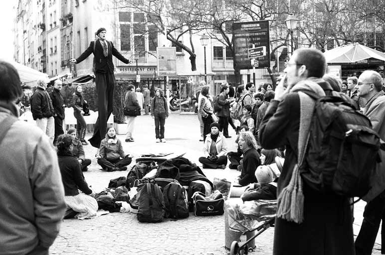 Major and French students in a happening next to the Musee Pompidou in Paris, summer 2004