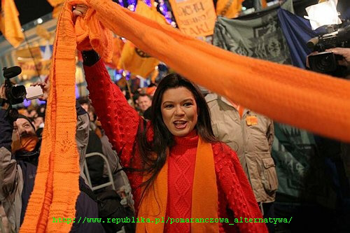 Ukrainian singer and ikon of Orange Revolution holds the Orange Scarf of Friendship